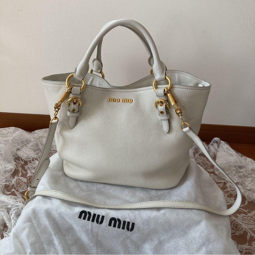 Miu Miu Vitello Phenix Leather White Handbag